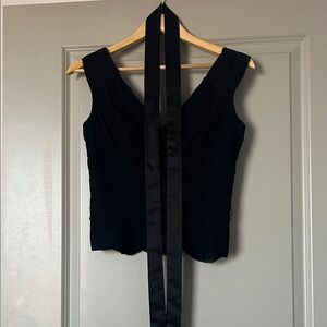 V-Neck Satin Top | Black | S